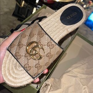 Womens Gucci matelassé canvas espadrille sandal